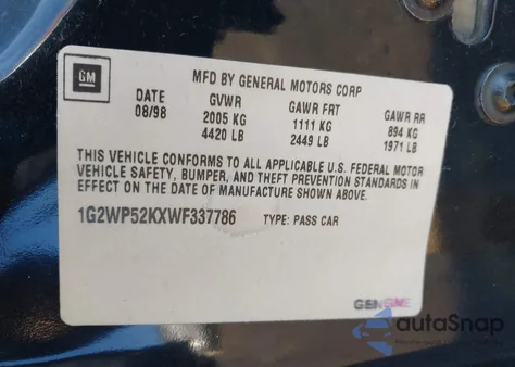 1998 Pontiac Grand Prix Gt z USA, uszkodzony, nr VIN 1G2WP52KXWF337786